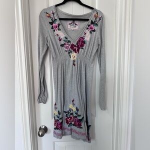 Johnny Was JW Los Angeles Gray Knit Embroidered Dress Tunic Size S
